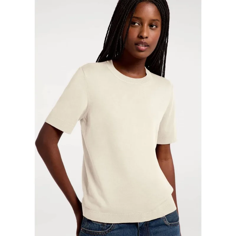 Blusa Feminina Manga Curta Em Tricô Leve - Creme XG
