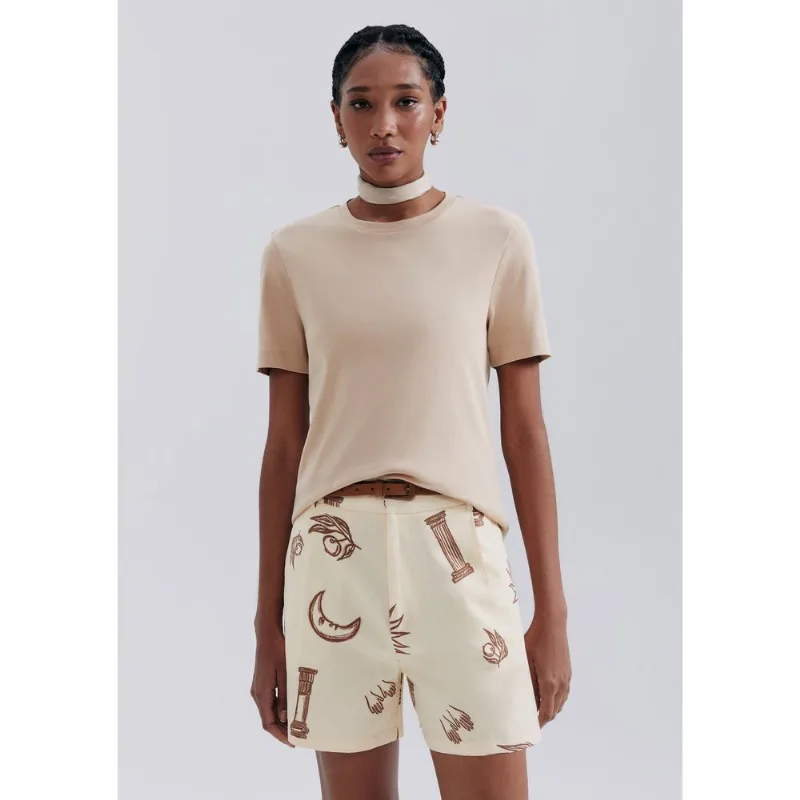 Blusa Feminina Manga Curta - Bege M