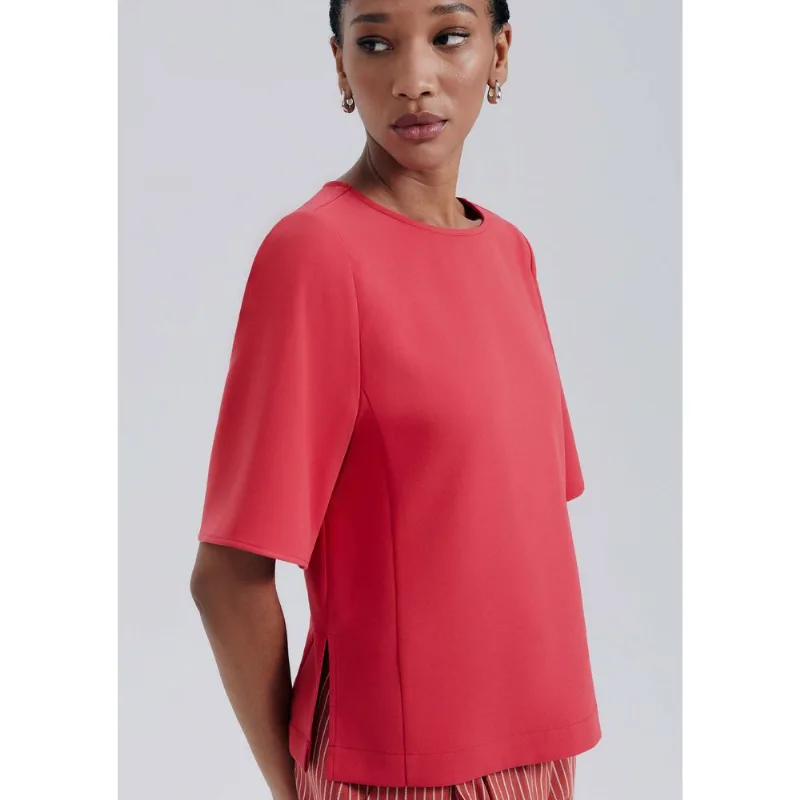 Blusa Manga Evasê Em Crepe - Vermelho M