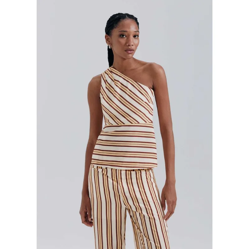 Blusa Ombro Único Fio Tinto - Creme XP