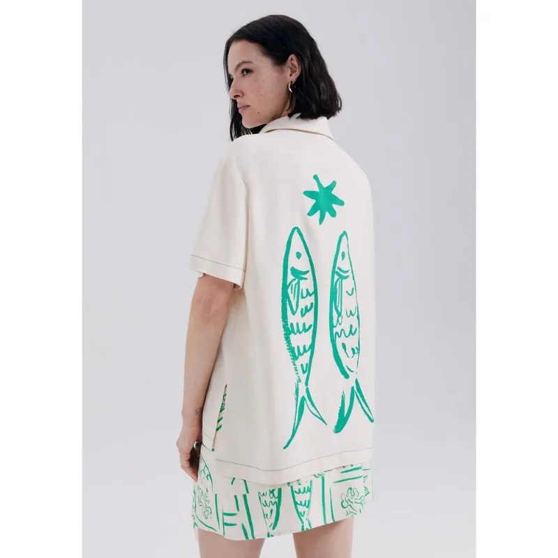 Camisa Feminina Manga Curta Peixinhos - Creme M