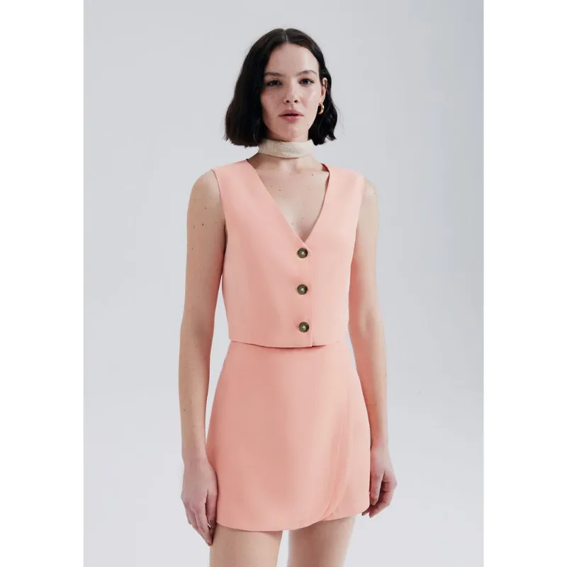 Colete Feminino Cropped Em Viscose - Salmão M