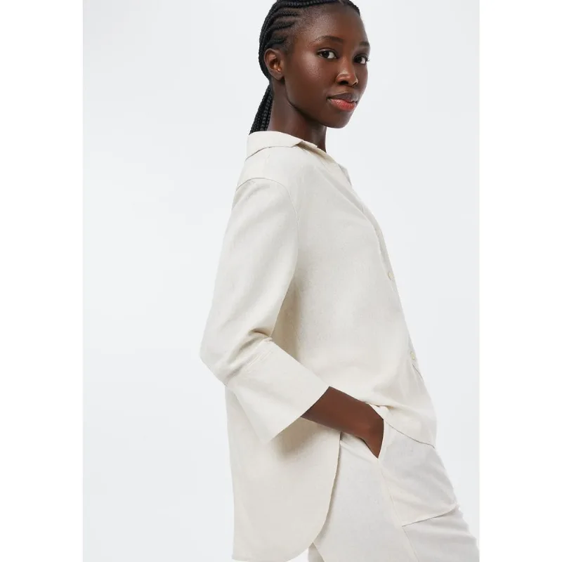 Camisa Feminina Manga 7/8 Com Linho - Off white P