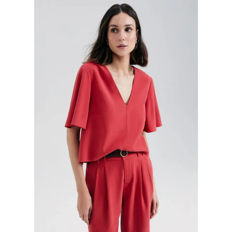 Blusa Feminina Manga Sino Em Peach Touch - Vermelho P