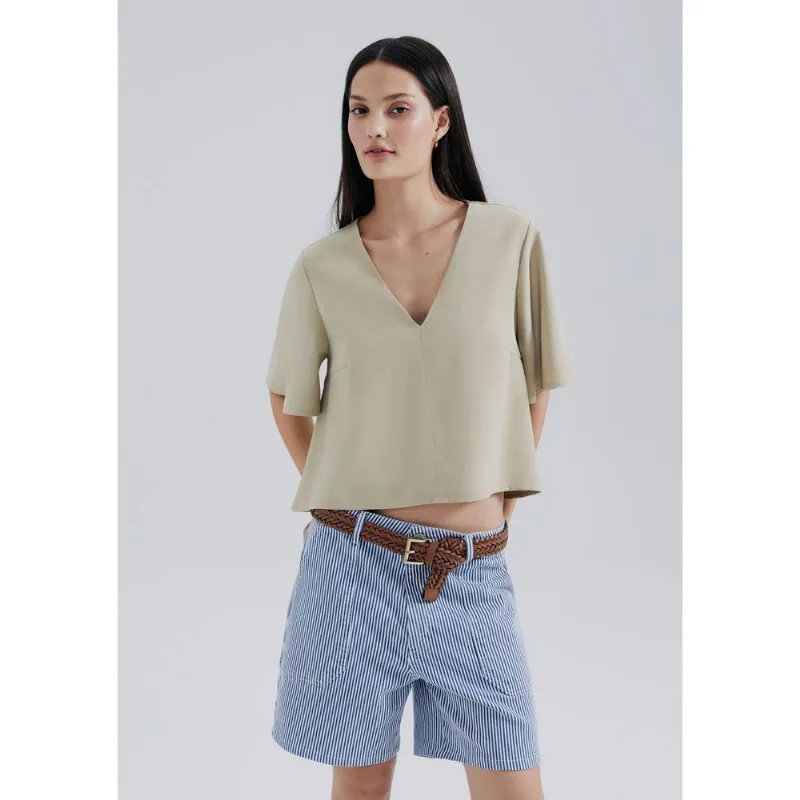Blusa Feminina Manga Sino Em Peach Touch - Caqui M