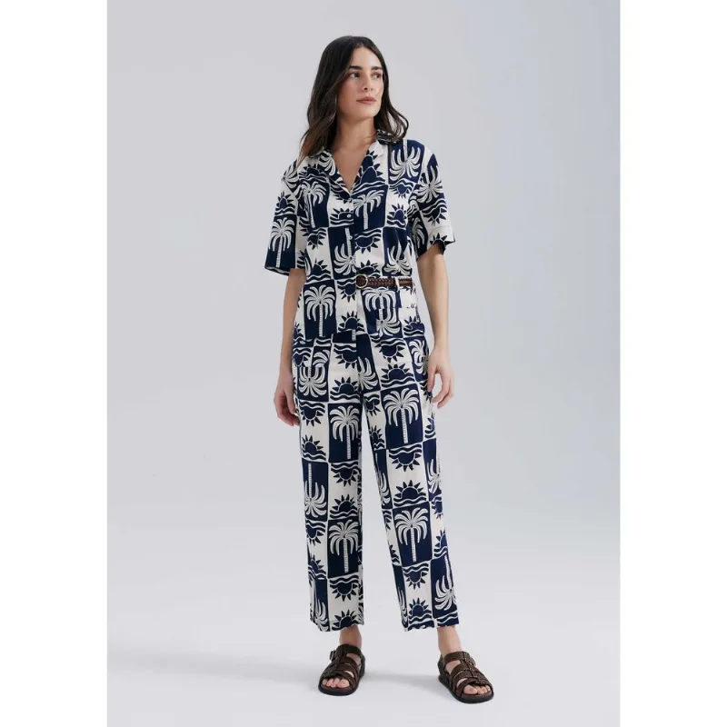 Calça Feminina Estampada Cintura Alta - Azul 042