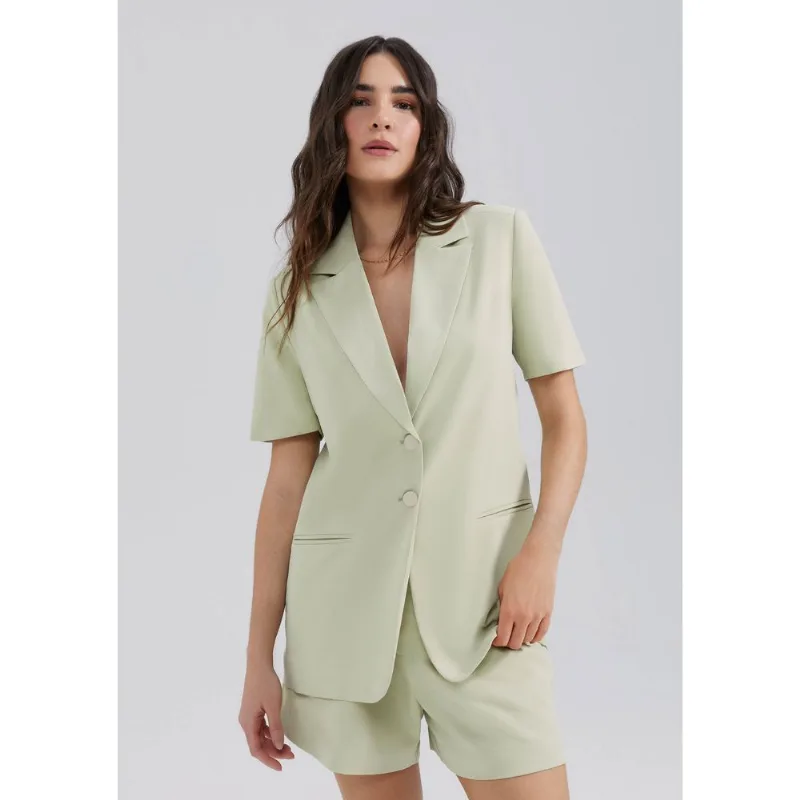 Blazer Em Crepe Manga Curta - Verde M