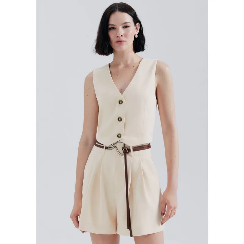 Colete Feminino Em Crepe - Creme G