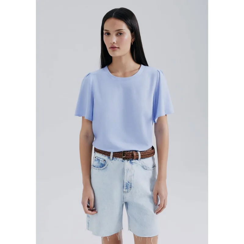 Blusa Feminina Manga Godê Com Linho - Lilás P