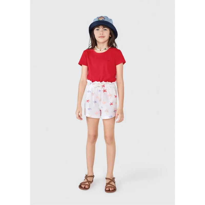 Blusa Básica Infantil Menina Manga Curta Slim Com Bordado Coração - Vermelho 012