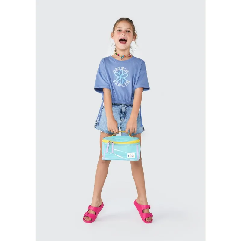 Blusa Infantil Menina Manga Curta Amarração - Azul 006