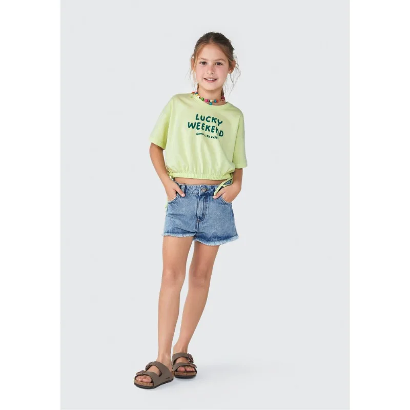 Blusa Infantil Menina Manga Curta Amarração - Verde 010