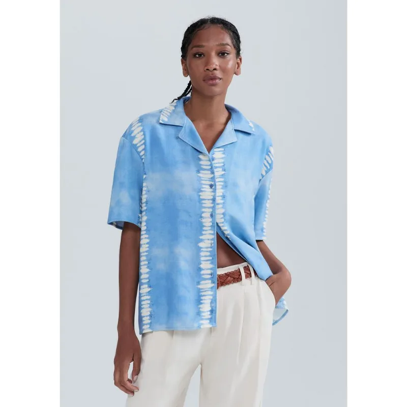 Camisa Feminina Estampada Manga Curta - Azul XG