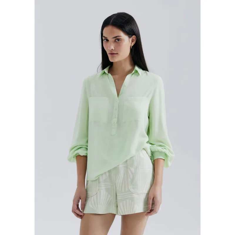 Camisa Básica Feminina Manga Longa Em Viscose - Verde XP