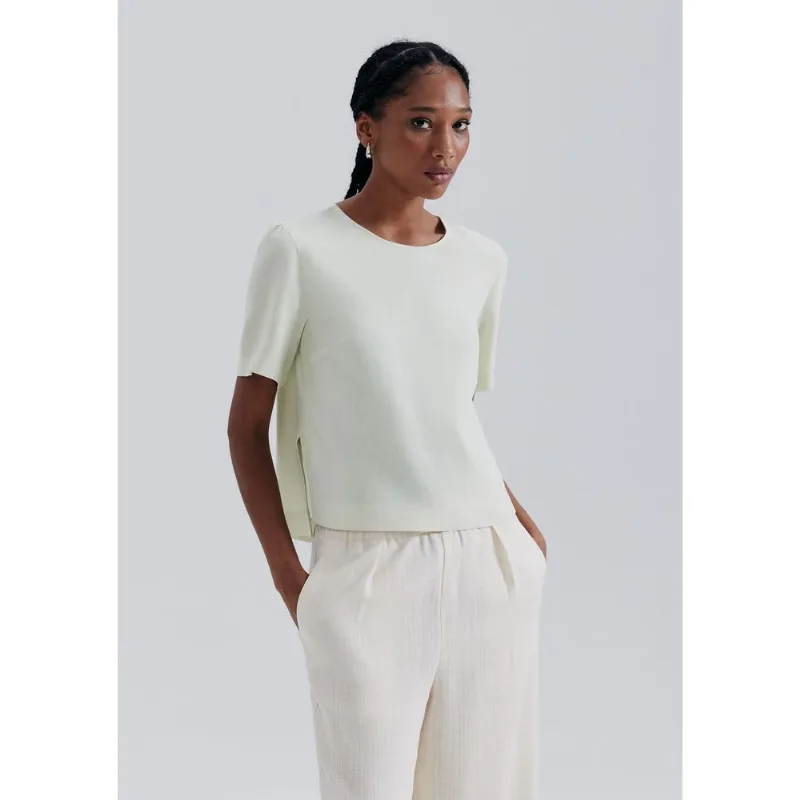 Blusa Feminina Manga Curta Com Linho - Verde P