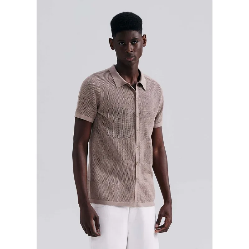 Camisa Masculina Manga Curta Em Tricô - Bege G
