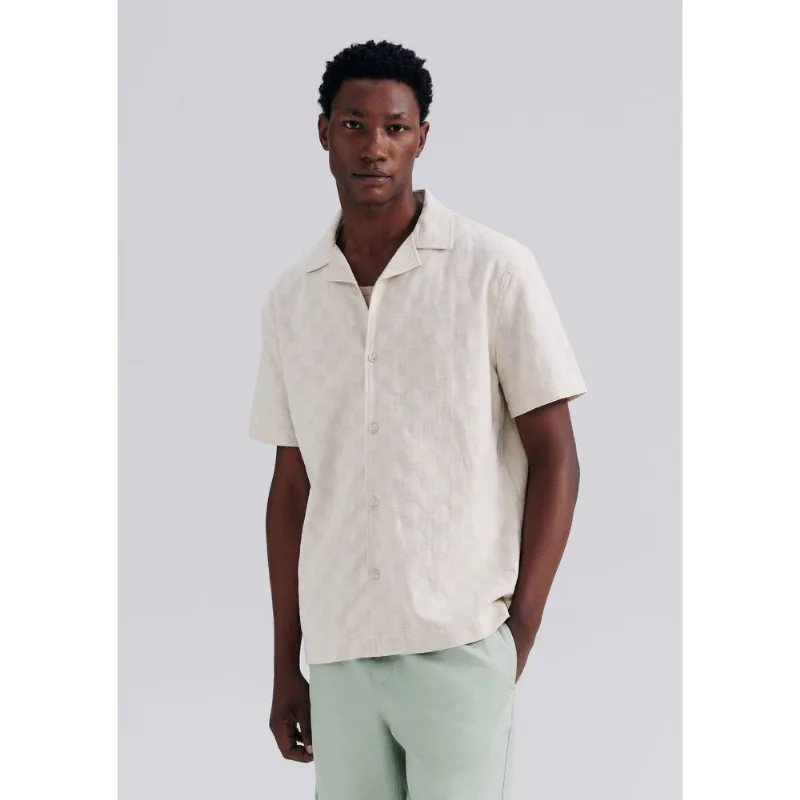 Camisa Masculina Manga Curta Texturizada - Creme G