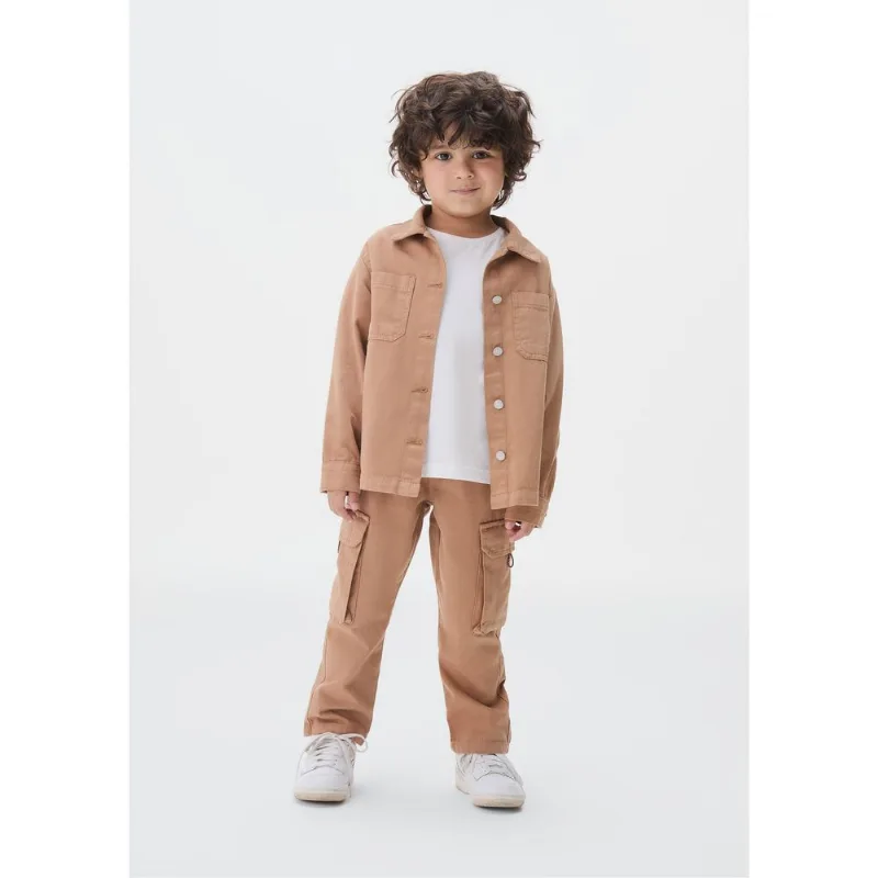 Calça Cargo Infantil Menino Toddler Em Sarja - Marrom 002
