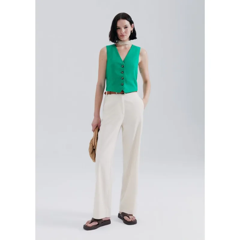 Calça Feminina Em Alfaiataria Com Linho - Creme 044