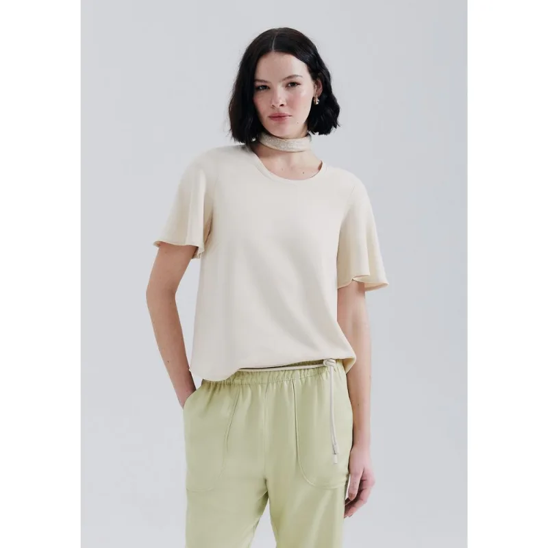 Blusa Feminina Manga Evasê Em Viscose Creponada - Creme G
