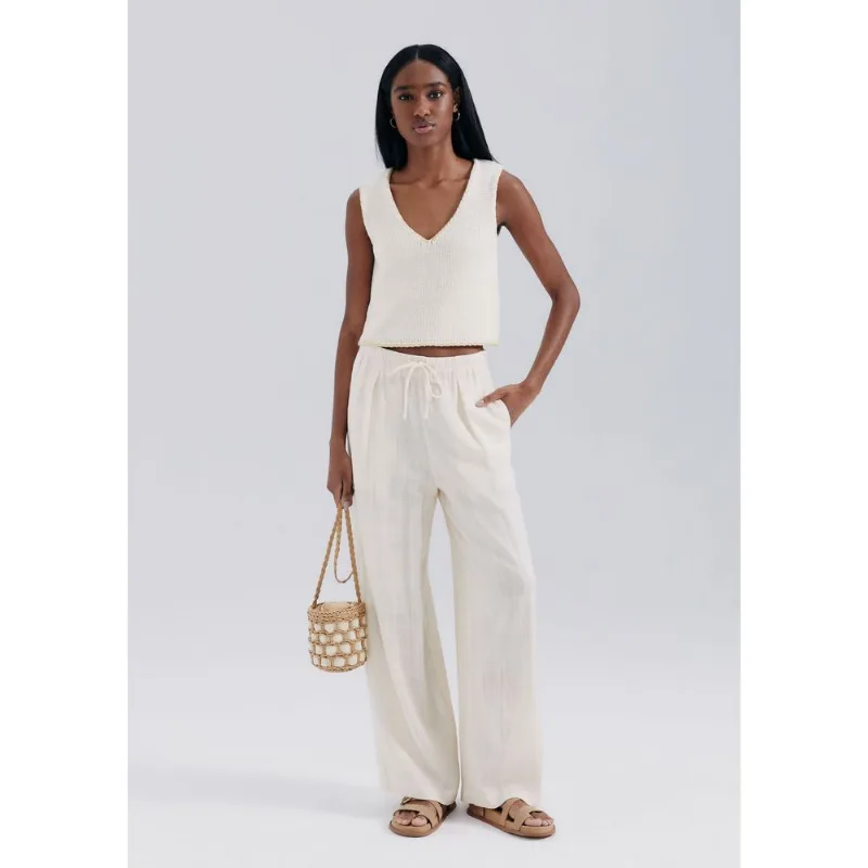 Calça Feminina Cintura Alta Em Liocel - Creme 036
