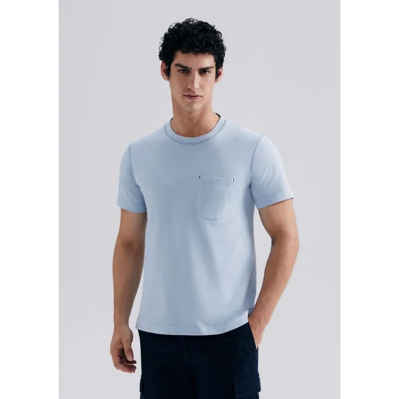 Camiseta Básica Masculina Manga Curta Texturizada Brisa - Azul XG
