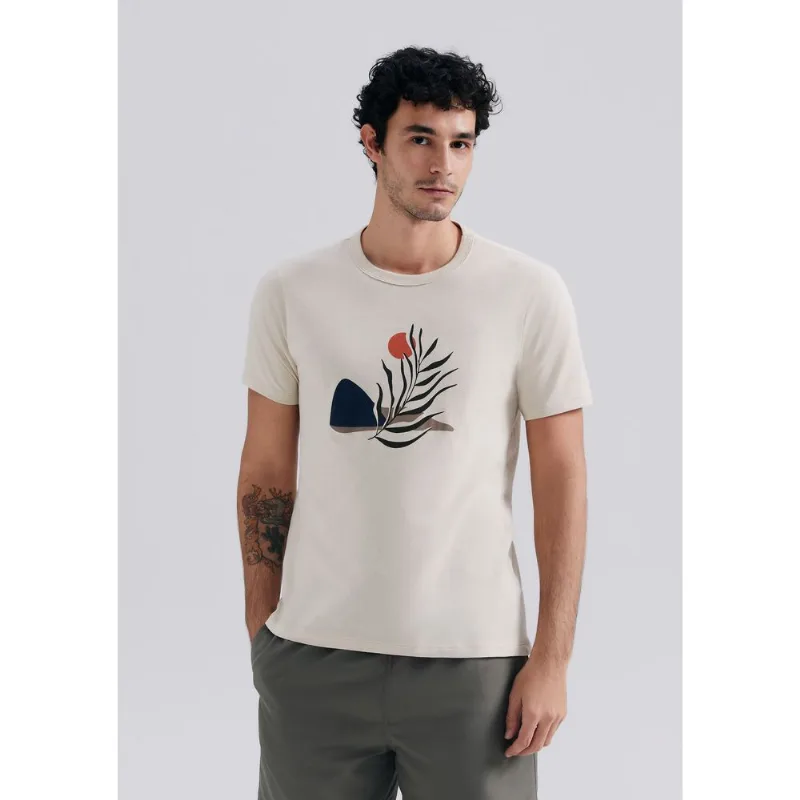 Camiseta Masculina Manga Curta Com Estampa - Bege EXG