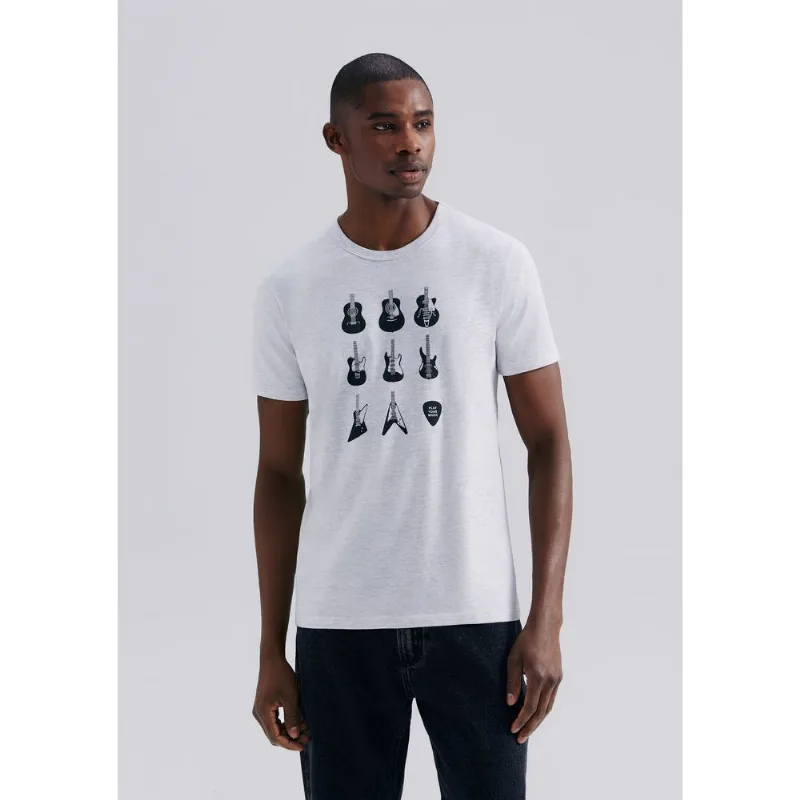 Camiseta Masculina Manga Curta Com Estampa - Cinza EXG