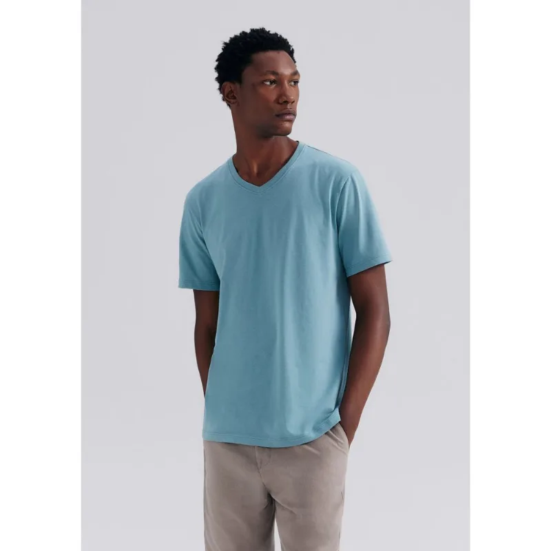 Camiseta Básica Masculina Manga Curta Gola V World - Azul XXG