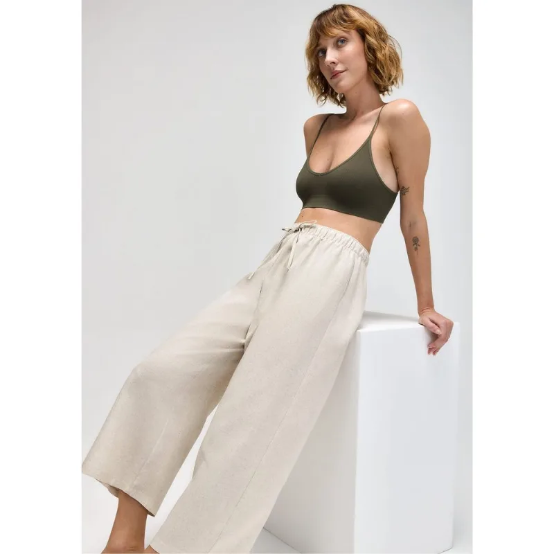 Calça Feminina Pantacourt Com Linho - Off white M
