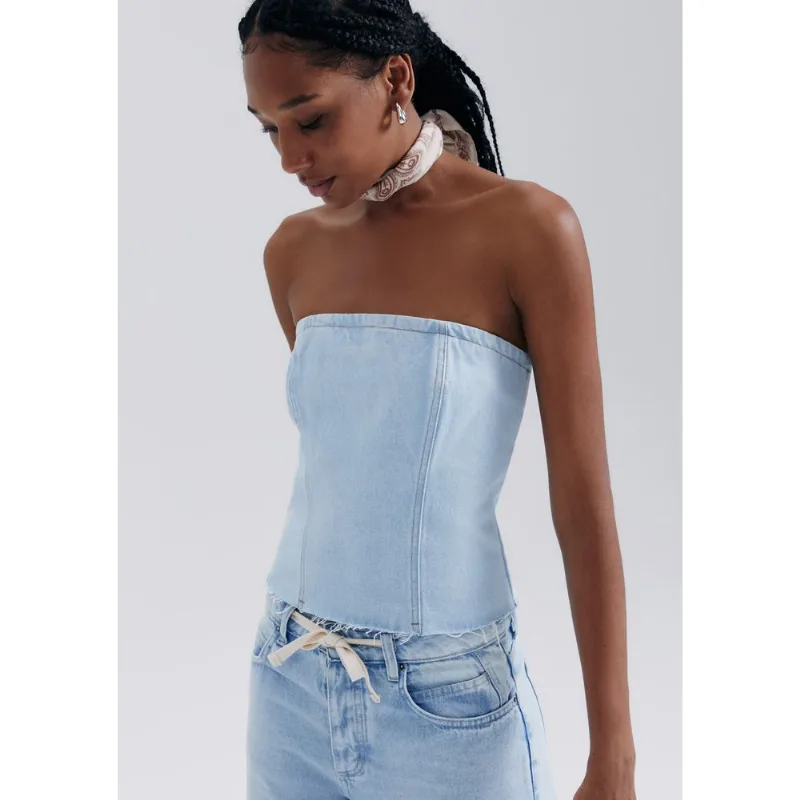 Top Jeans Sem Alças - Azul XG