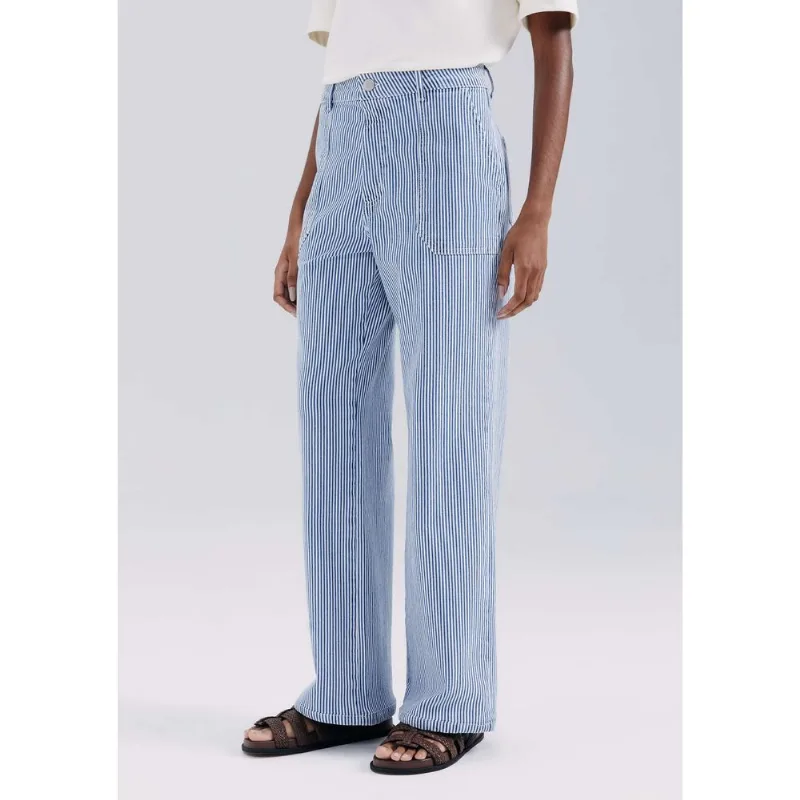 Calça De Sarja Feminina Wide Leg Listrada - Azul 044
