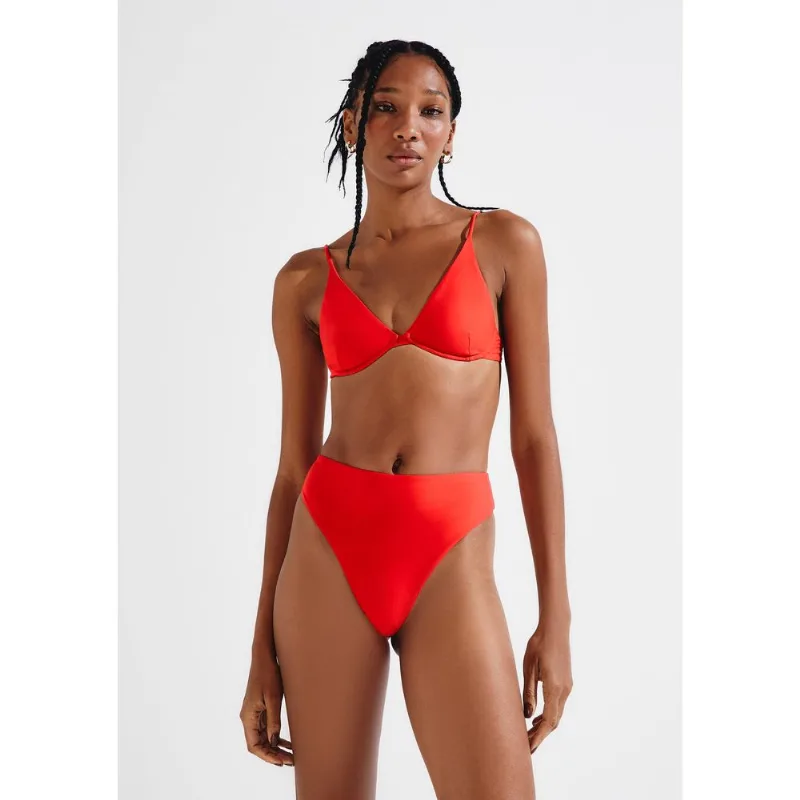 Calcinha Biquíni Cintura Alta Com Fio LYCRA® - Vermelho XG