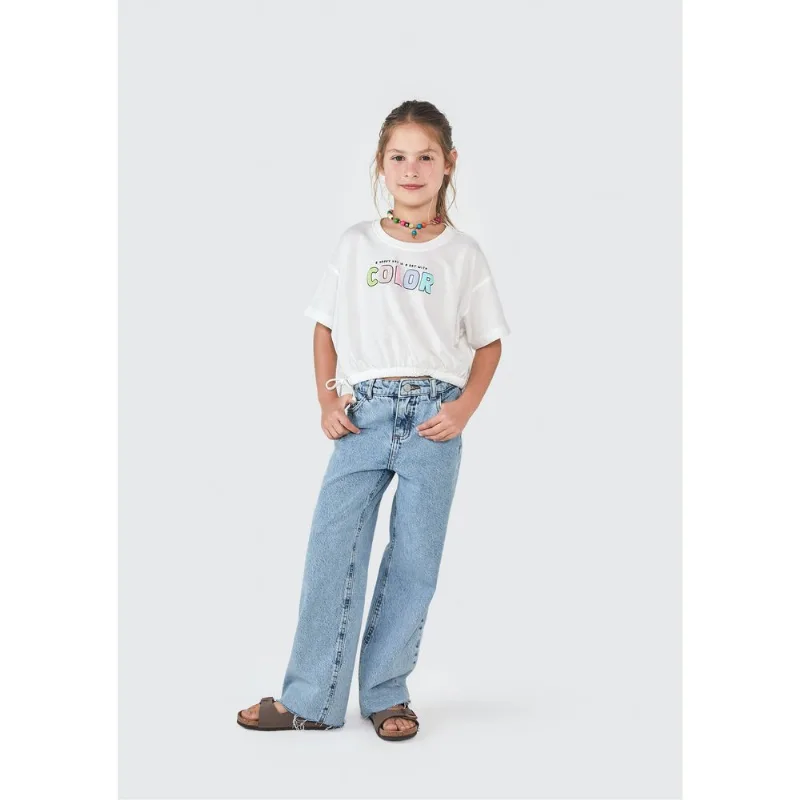 Blusa Infantil Menina Manga Curta Amarração - Branco 008