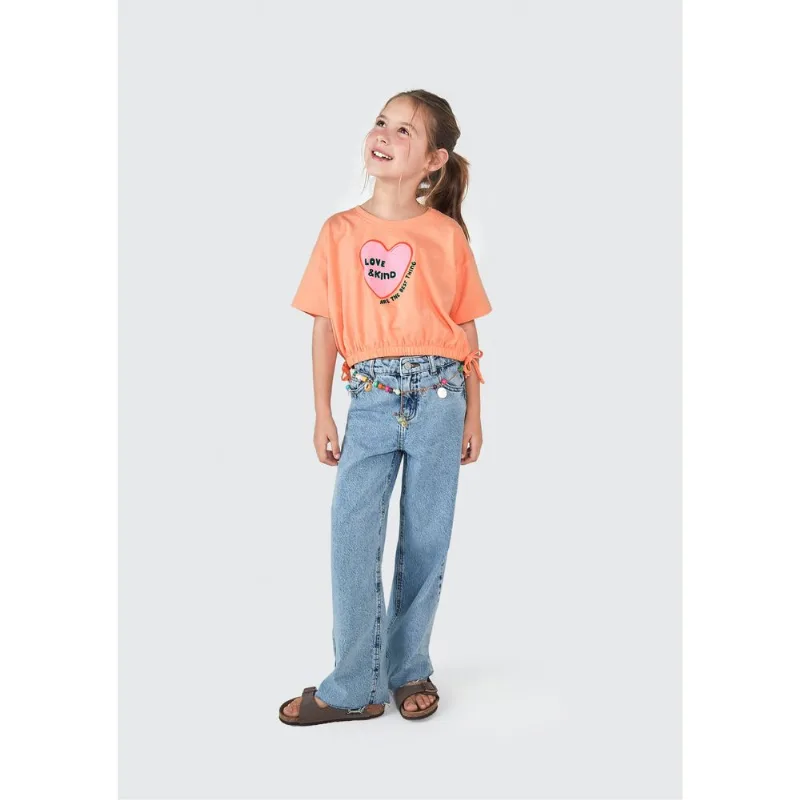 Blusa Infantil Menina Manga Curta Amarração - Laranja 010