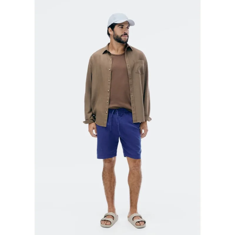 Bermuda Masculina Reta Com Linho - Azul 038