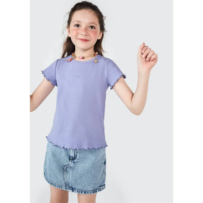 Blusa Manga Curta Infantil Menina Em Ribana - Roxo 008