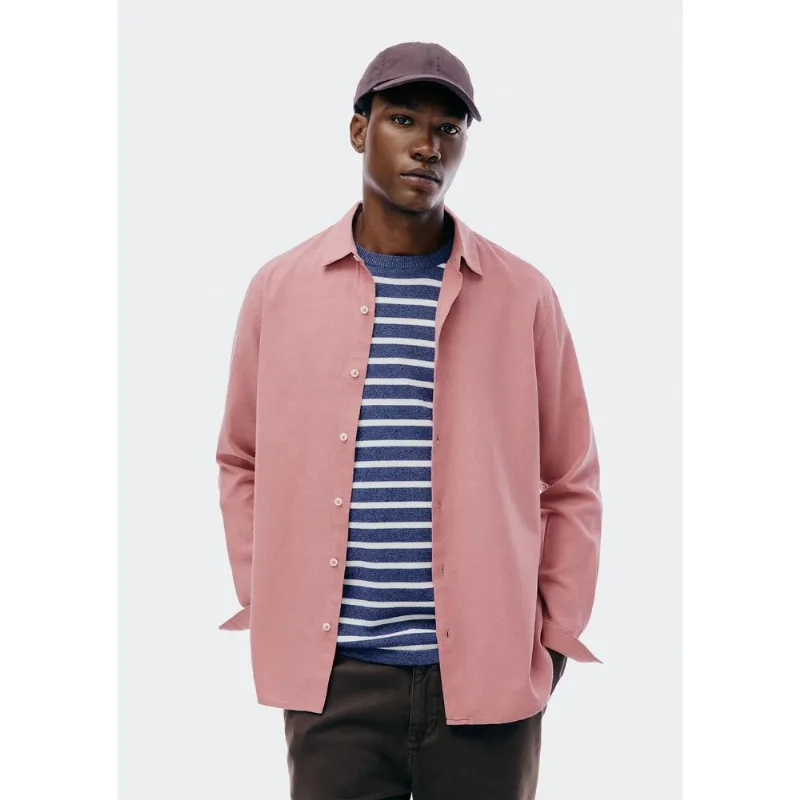 Camisa Masculina Manga Longa Slim Com Linho - Rosa XXG