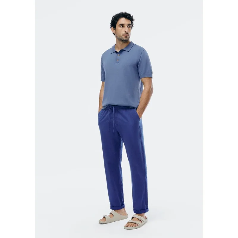 Calça Masculina Reta Com Linho - Azul 040