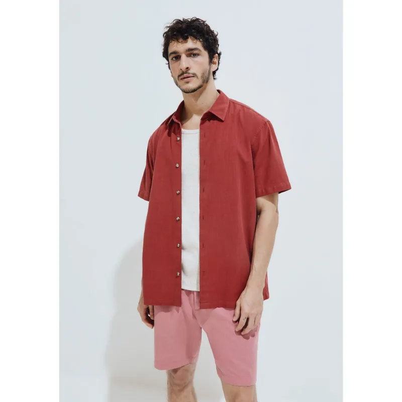 Camisa Masculina Manga Curta Em Algodão - Vermelho M