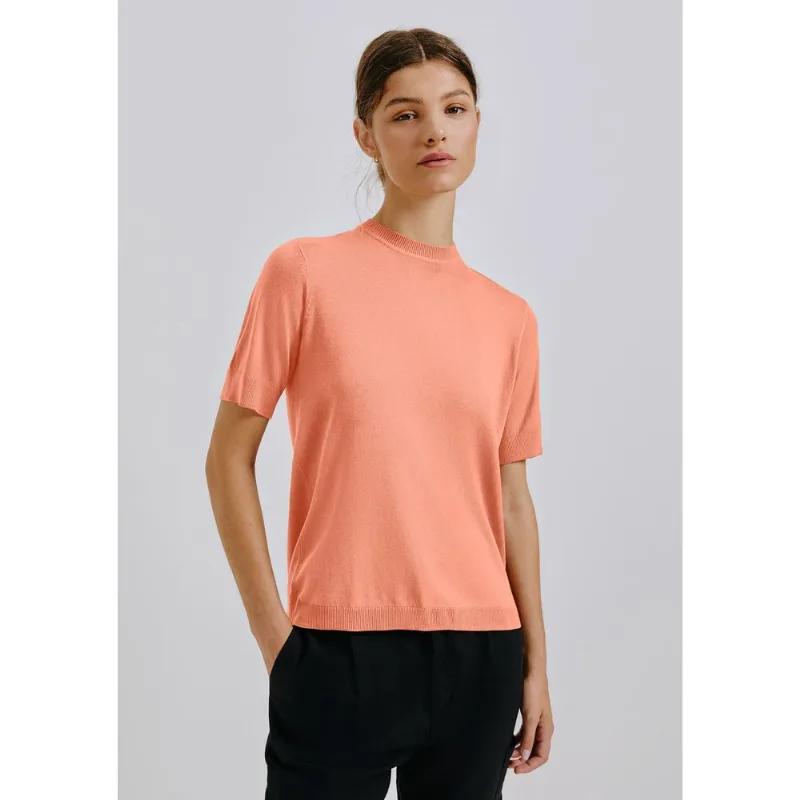 Blusa Feminina Manga Curta Em Tricô Leve - Salmão XG