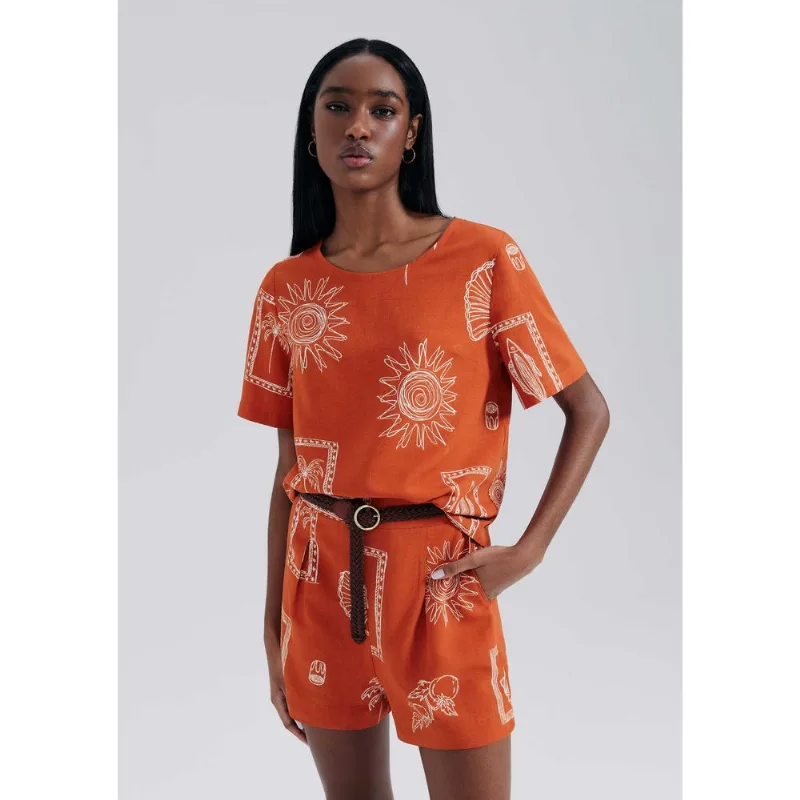 Blusa Feminina Estampada Manga Curta - Terracota G