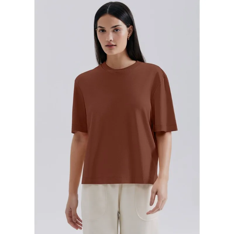 Camiseta Básica Feminina Manga Curta Mid - Marrom G