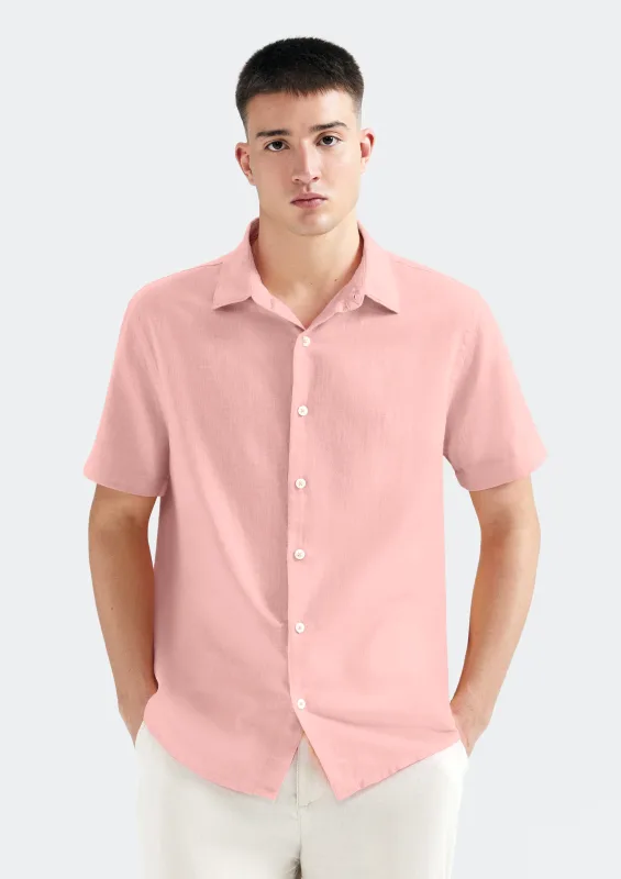 Camisa Masculina Manga Curta Slim Com Linho - Rosa - Hering Adulto - Camisas