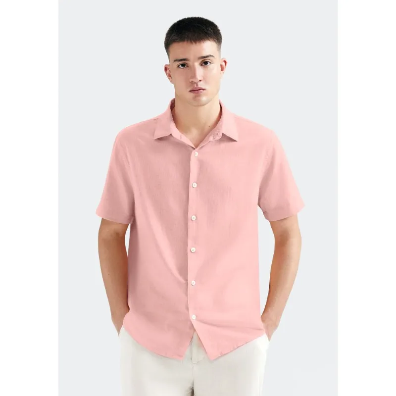 Camisa Masculina Manga Curta Slim Com Linho - Rosa G