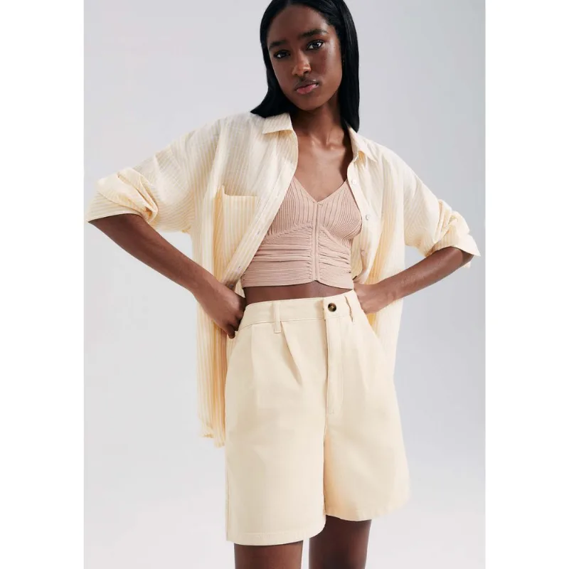 Bermuda De Sarja Feminina Estonada - Amarelo 046