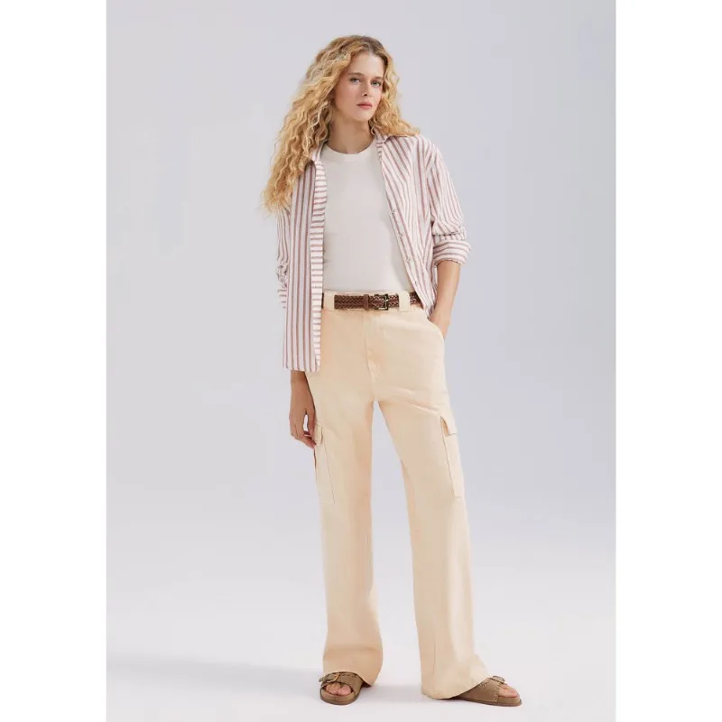 Calça De Sarja Feminina Wide Leg Cargo Estonada - Laranja 044