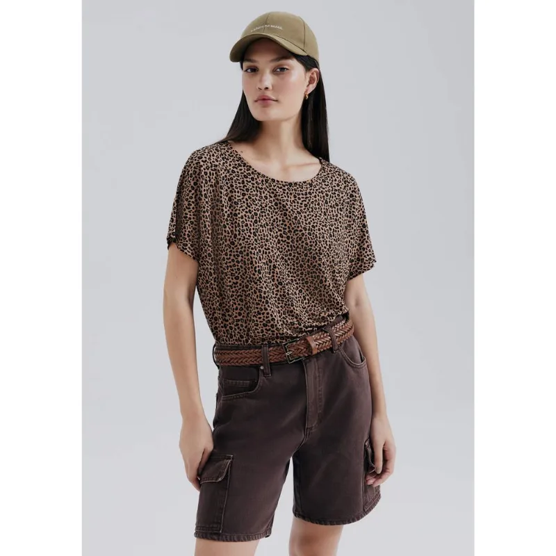 Blusa Feminina Manga Curta Animal Print - Marrom M