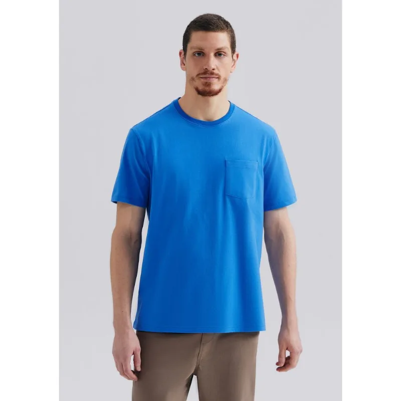 Camiseta Básica Masculina Comfort Super Cotton Com Bolso - Azul M