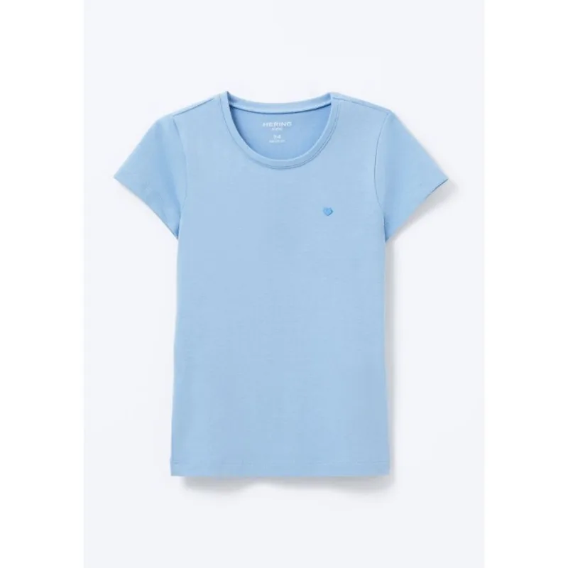 Blusa Básica Infantil Menina Manga Curta Slim Com Bordado Coração - Azul 002